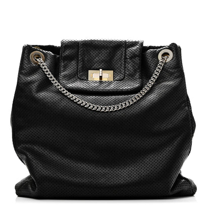 Calfskin Perforated Drill Tote Bag Black