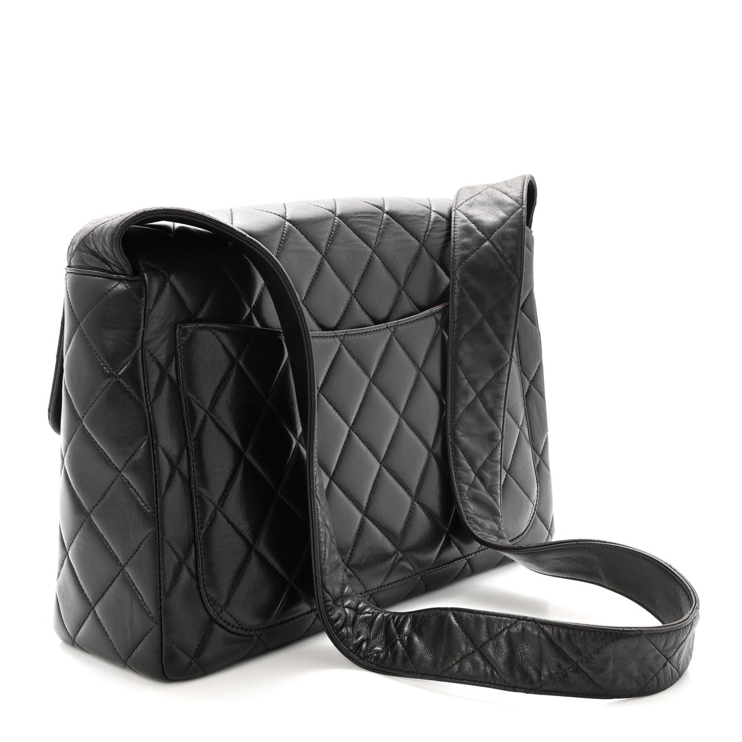 Lambskin Quilted Flap Shoulder Bag Black
