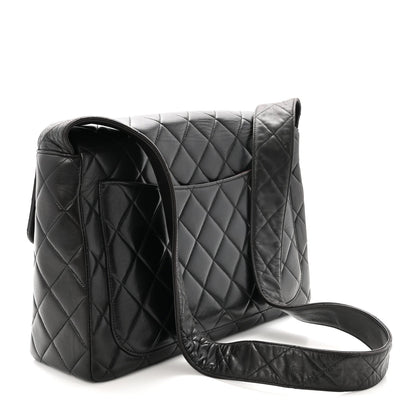 Lambskin Quilted Flap Shoulder Bag Black