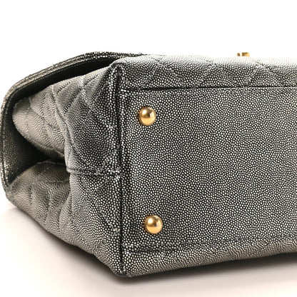 Metallic Caviar Quilted Small Coco Handle Flap Silver