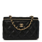 Lambskin Quilted Pearl Crush Small Vanity Case With Chain Black