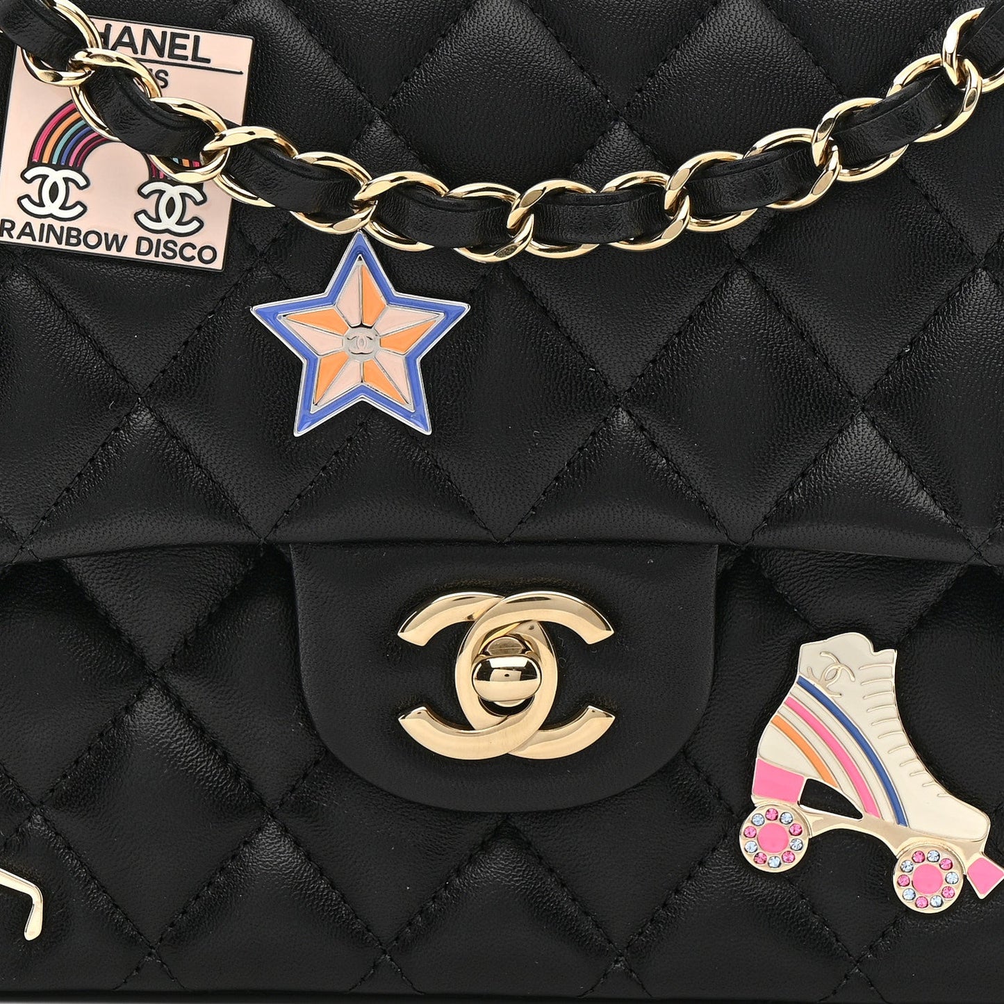 Lambskin Quilted Medium Hollywood Charms Double Flap Black