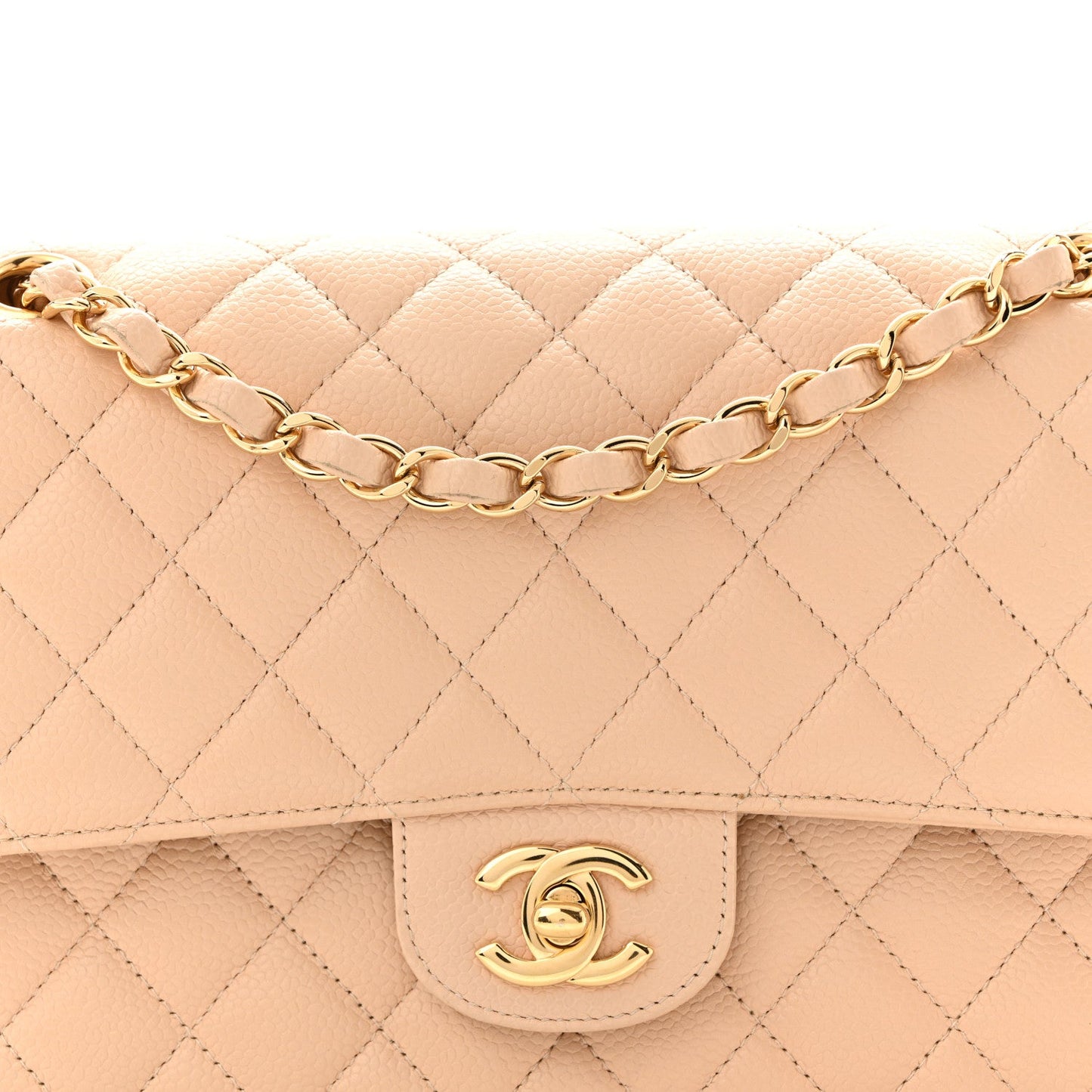 Caviar Quilted Medium Double Flap Beige