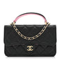 Lambskin Quilted Flap Phone Holder With Chain Black Lilac