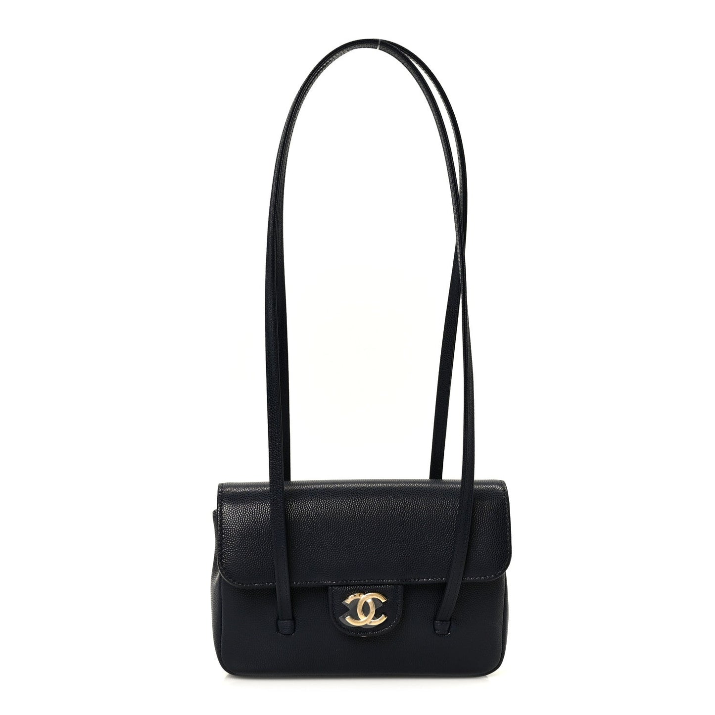 Shiny Caviar Mini Preppy Coco Shoulder Bag Dark Blue
