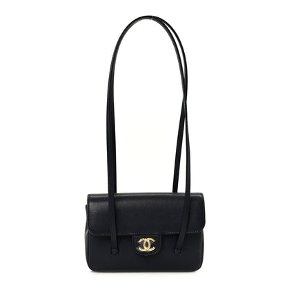 Shiny Caviar Mini Preppy Coco Shoulder Bag Dark Blue