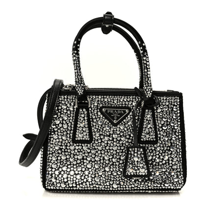 Satin Crystal Mini Galleria Double Zip Tote Metal
