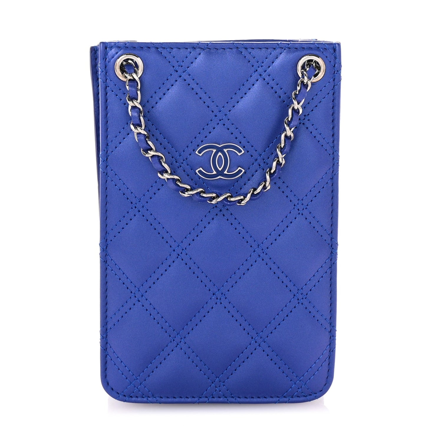 Calfskin Quilted Crossbody CC Phone Holder Dark Blue