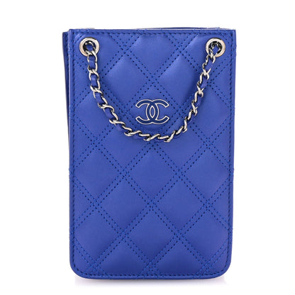 Calfskin Quilted Crossbody CC Phone Holder Dark Blue