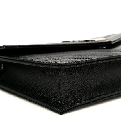 Grain De Poudre Matelasse Chevron Monogram Envelope Chain Wallet Black