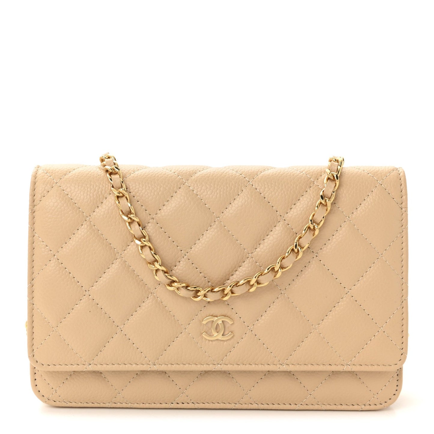 Caviar Quilted Wallet on Chain WOC Beige