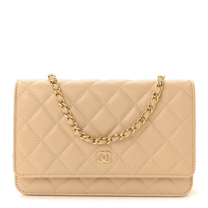 Caviar Quilted Wallet on Chain WOC Beige