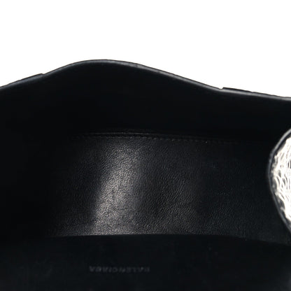 Shiny Calfskin Monochrome Crocodile Embossed Small Hourglass Top Handle Bag Black