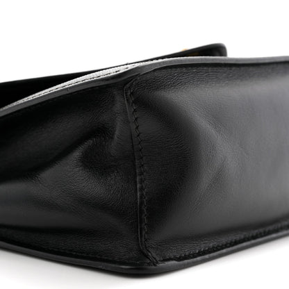 Saffiano Soft Calfskin Metal Triangle Logo Envelope Chain Shoulder Bag Black
