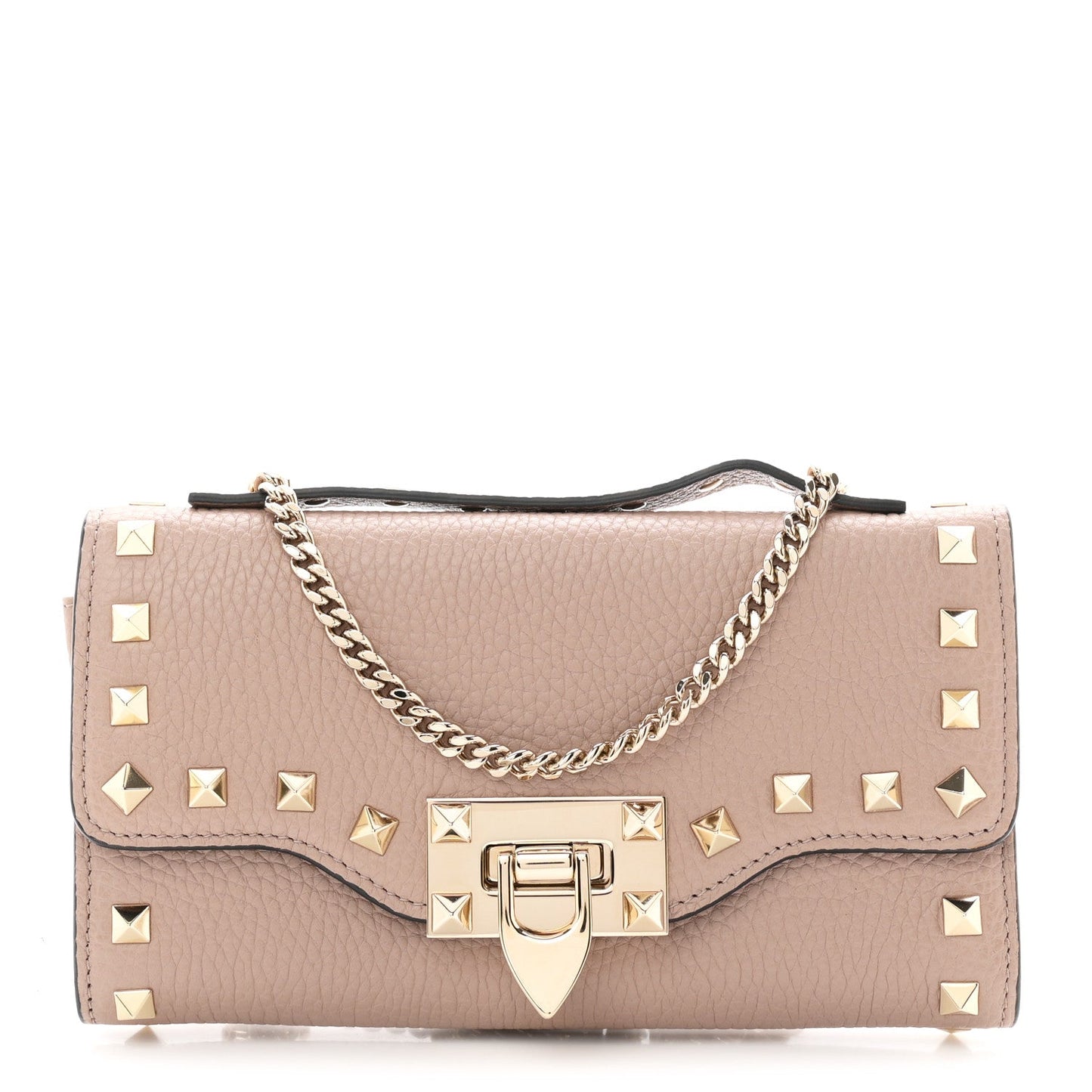 Pebbled Calfskin Rockstud Flip Lock Wallet On Chain Poudre
