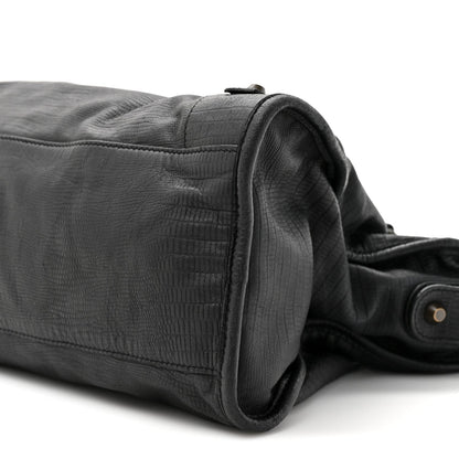 Calfskin Lizard Embossed Classic Hardware City Black