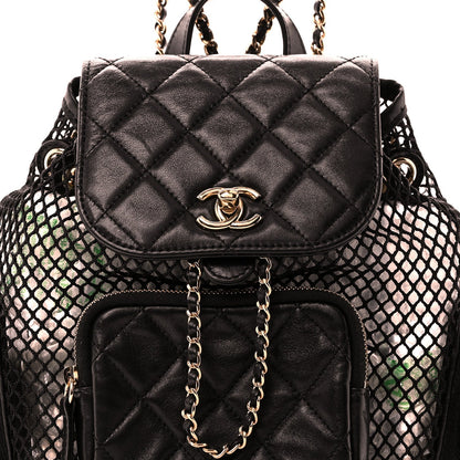 Shiny Lambskin Mesh Quilted Small Cargo Duma Drawstring Backpack Black