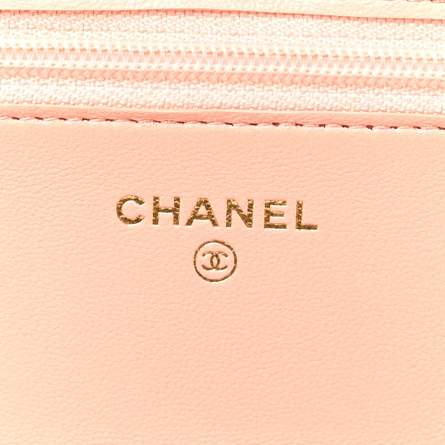 Lambskin Quilted CC Pearl Crush Wallet on Chain WOC Light Orange