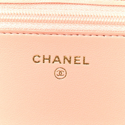 Lambskin Quilted CC Pearl Crush Wallet on Chain WOC Light Orange