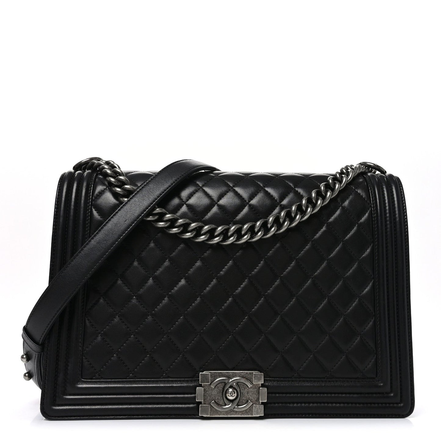Lambskin Quilted Large Boy Flap Black