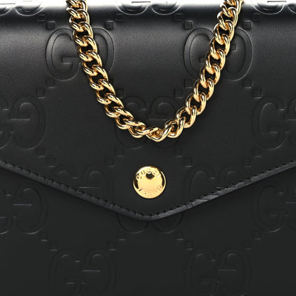 Calfskin GG Debossed Chain Wallet Black