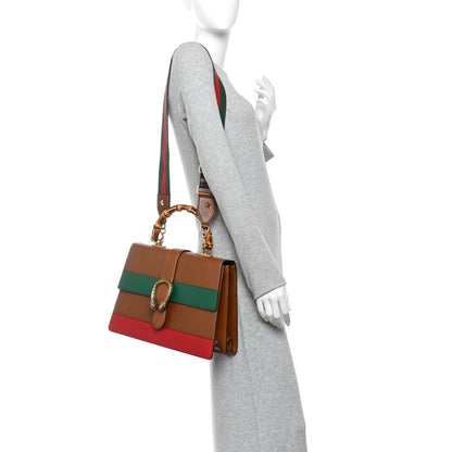 Moon Calfskin Web Large Dionysus Bamboo Top Handle Bag Cuir Bright Evergreen Hibiscus Red