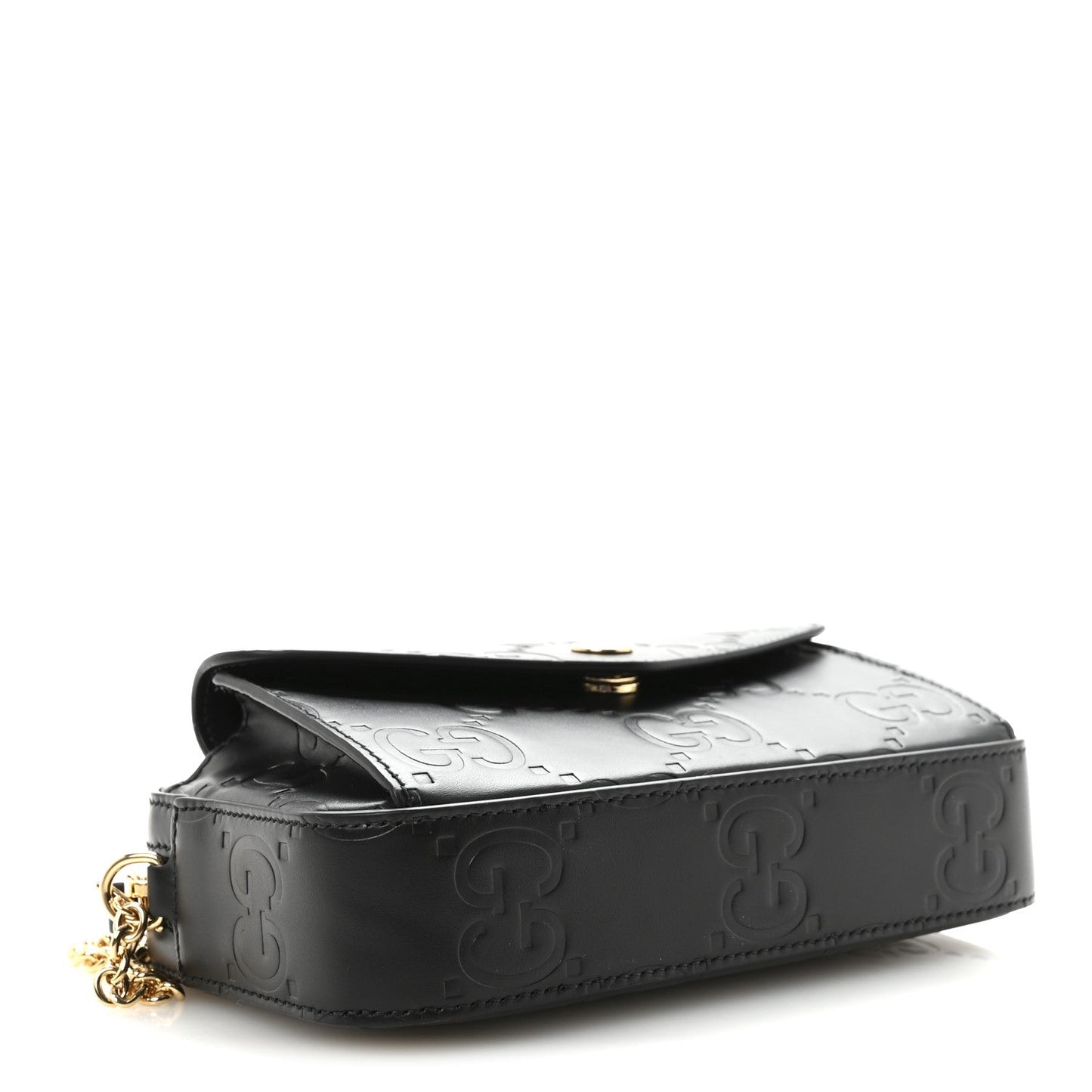Calfskin GG Super Mini Debossed Chain Wallet Black