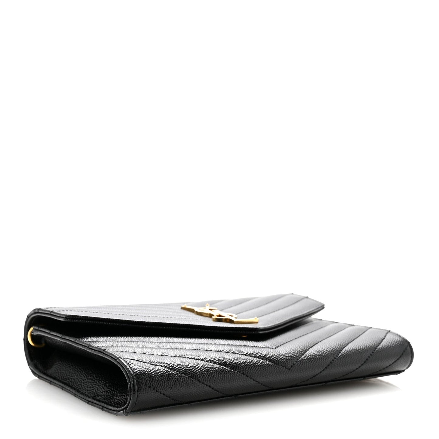 Grain De Poudre Matelasse Chevron Monogram Envelope Clutch Black