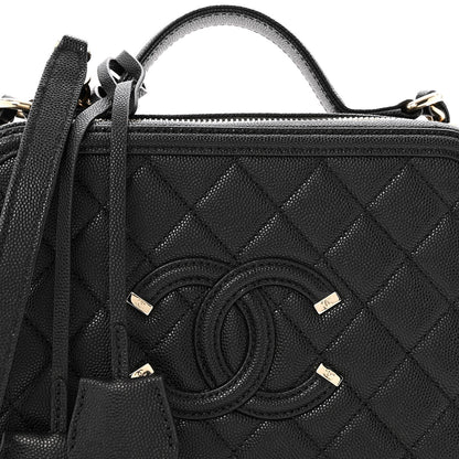 Caviar Quilted Medium CC Filigree Vanity Case Black