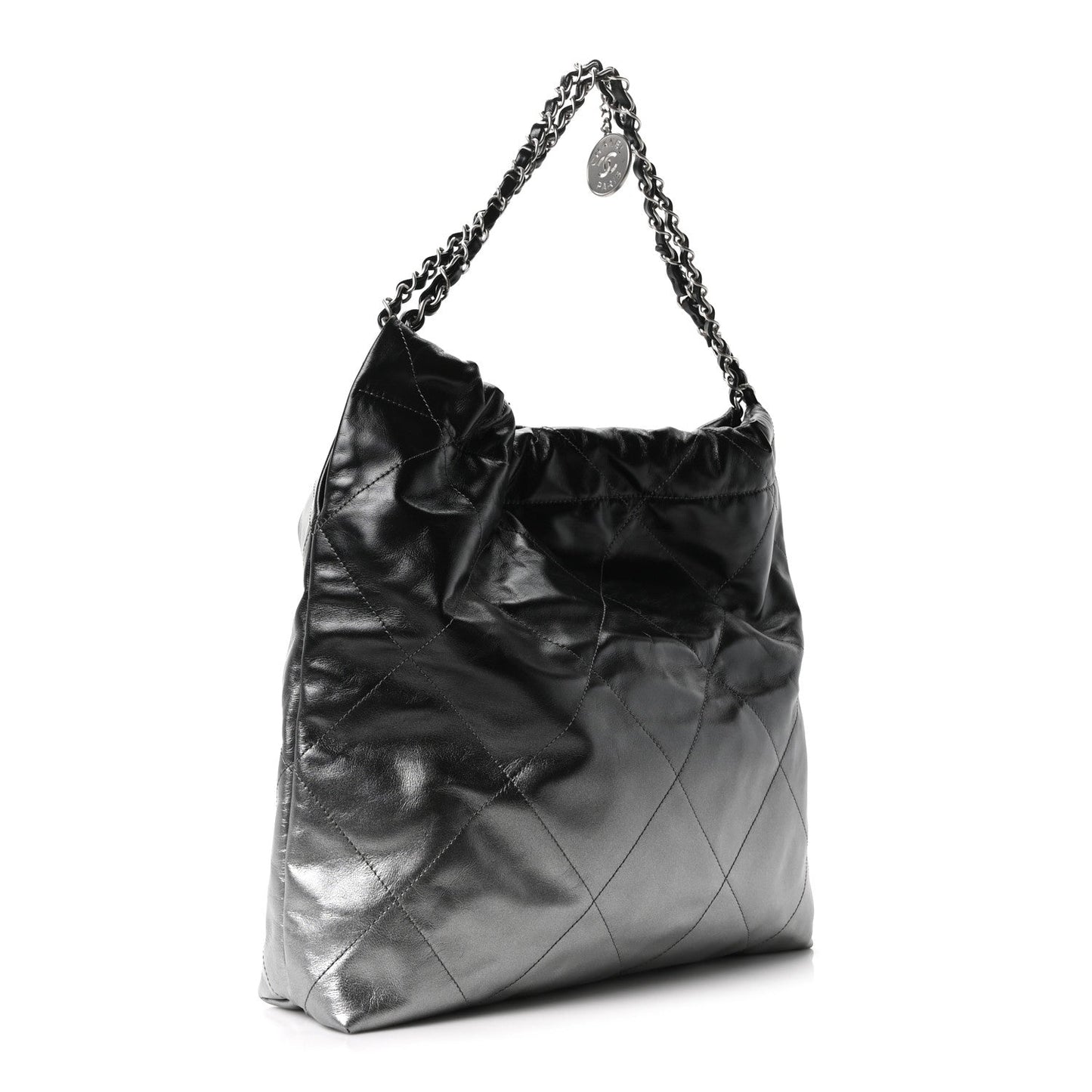 Metallic Shaded Calfskin Quilted Chanel 22 Black Silver