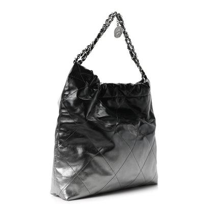 Metallic Shaded Calfskin Quilted Chanel 22 Black Silver