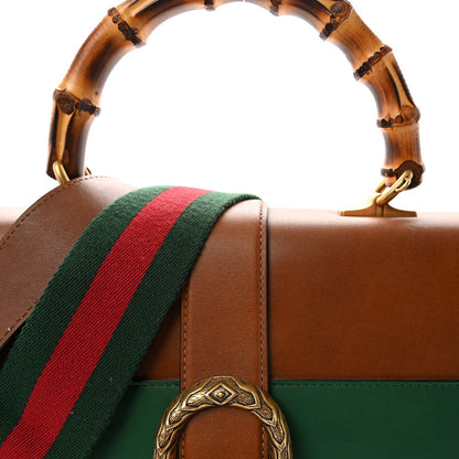 Moon Calfskin Web Large Dionysus Bamboo Top Handle Bag Cuir Bright Evergreen Hibiscus Red
