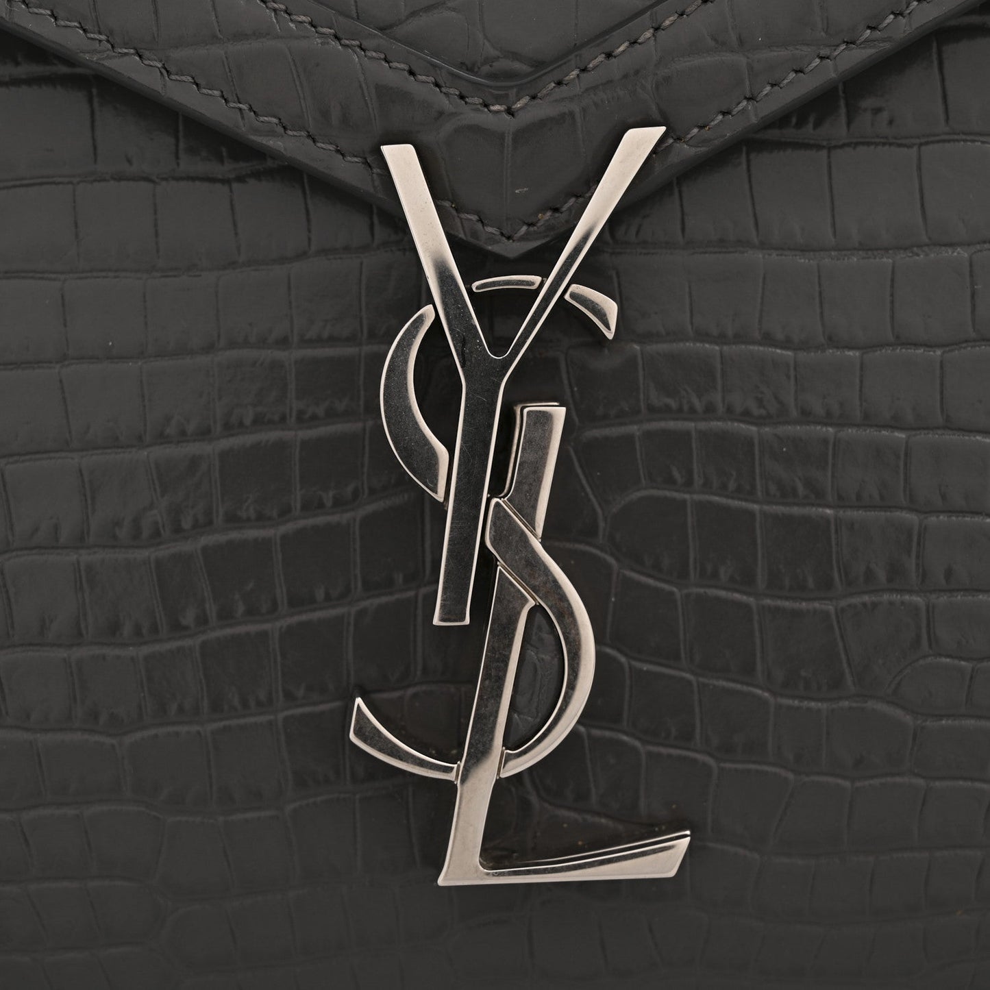 Calfskin Crocodile Embossed Medium Classic Monogram Cassandra Top Handle Fog