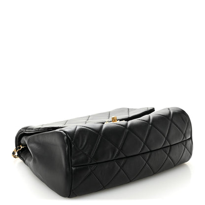 Lambskin Quilted Side Flap Black