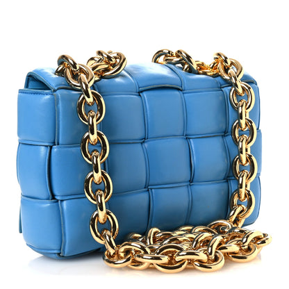 Lambskin Maxi Intrecciato Padded Chain Cassette Crossbody Bag Swimming Pool