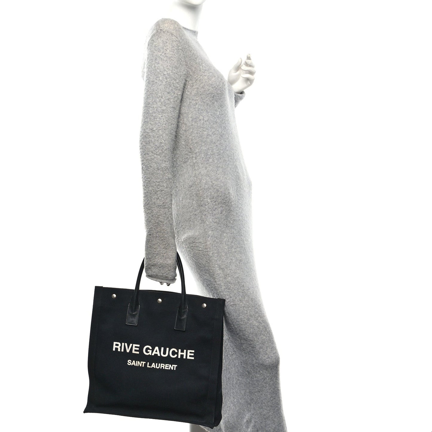 Linen Calfskin Rive Gauche North South Tote Black