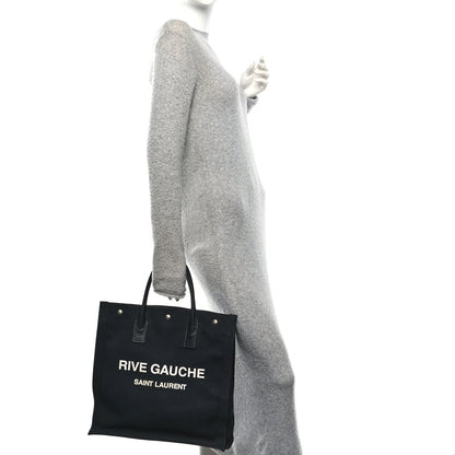 Linen Calfskin Rive Gauche North South Tote Black