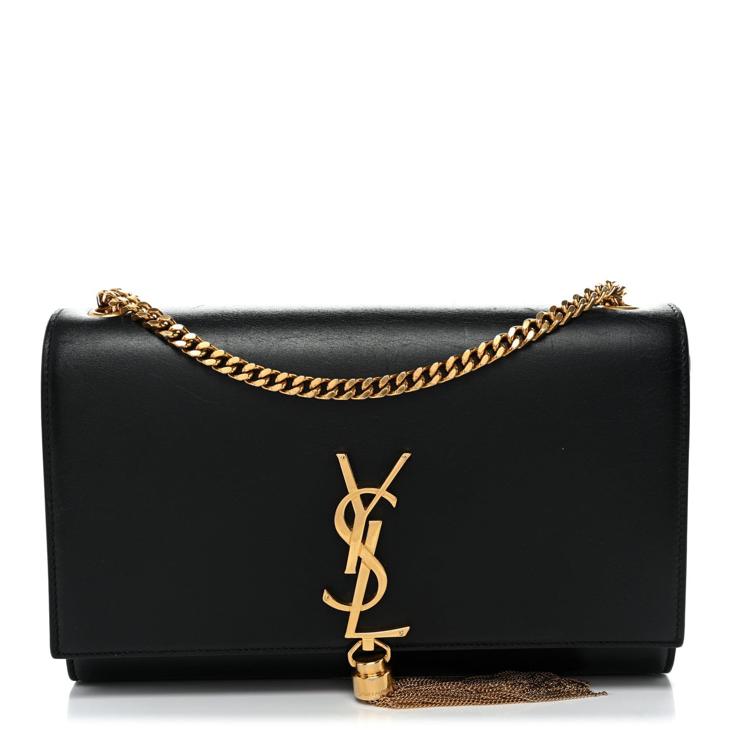 Smooth Calfskin Medium Classic Monogram Kate Tassel Satchel Black