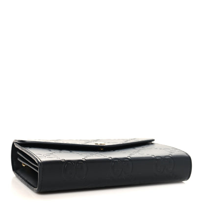 Calfskin GG Debossed Chain Wallet Black
