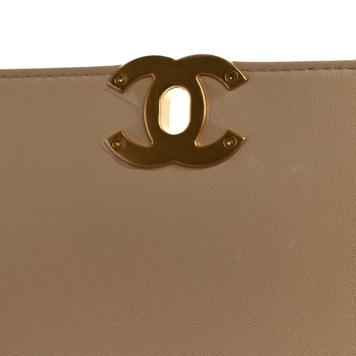 Calfskin Stitched Flap Top Handle Beige