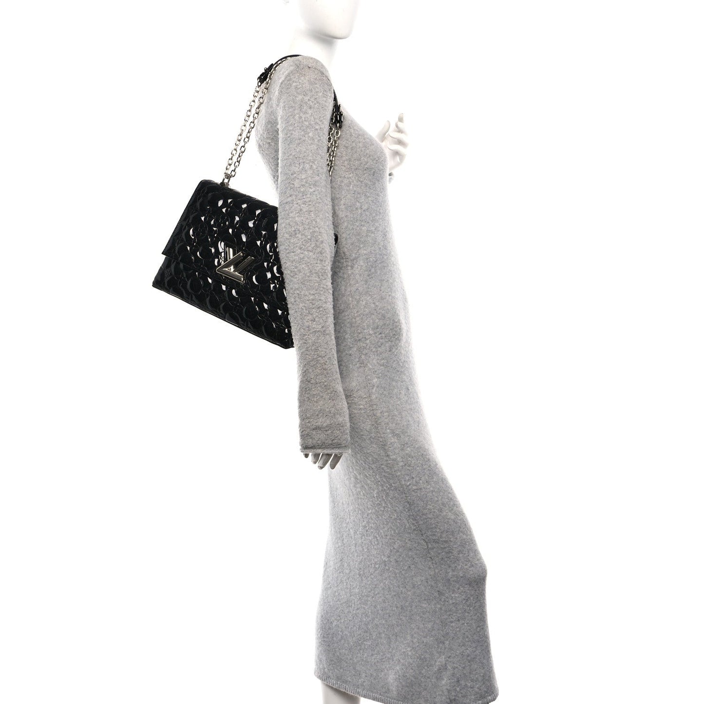 Vernis Flower Quilted Twist Shoulder Bag GM Black