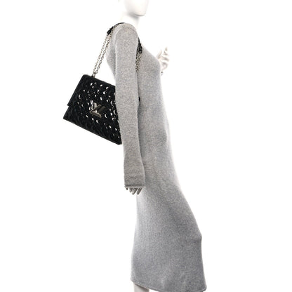 Vernis Flower Quilted Twist Shoulder Bag GM Black