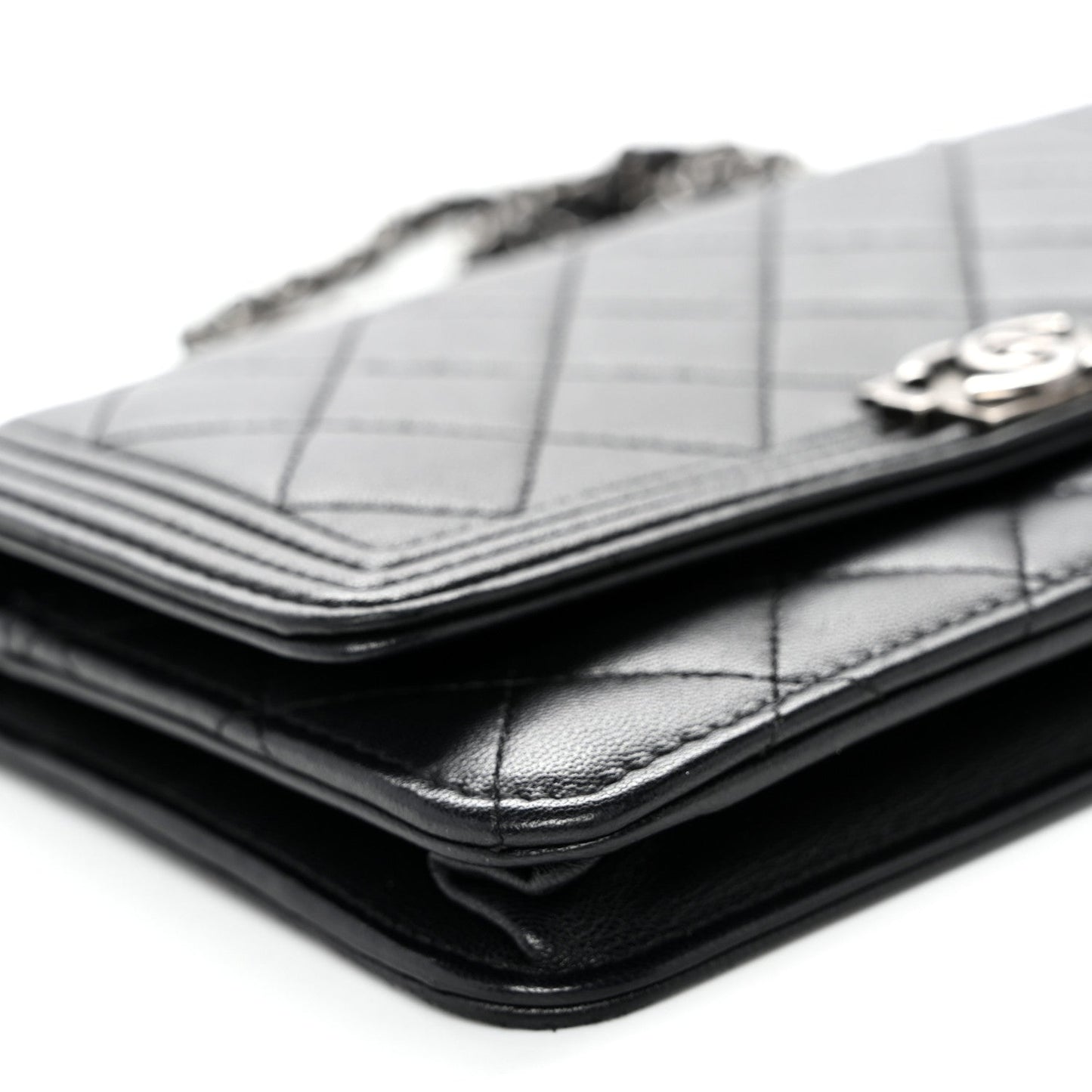 Lambskin Quilted Boy Wallet On Chain WOC Black