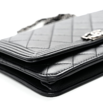 Lambskin Quilted Boy Wallet On Chain WOC Black
