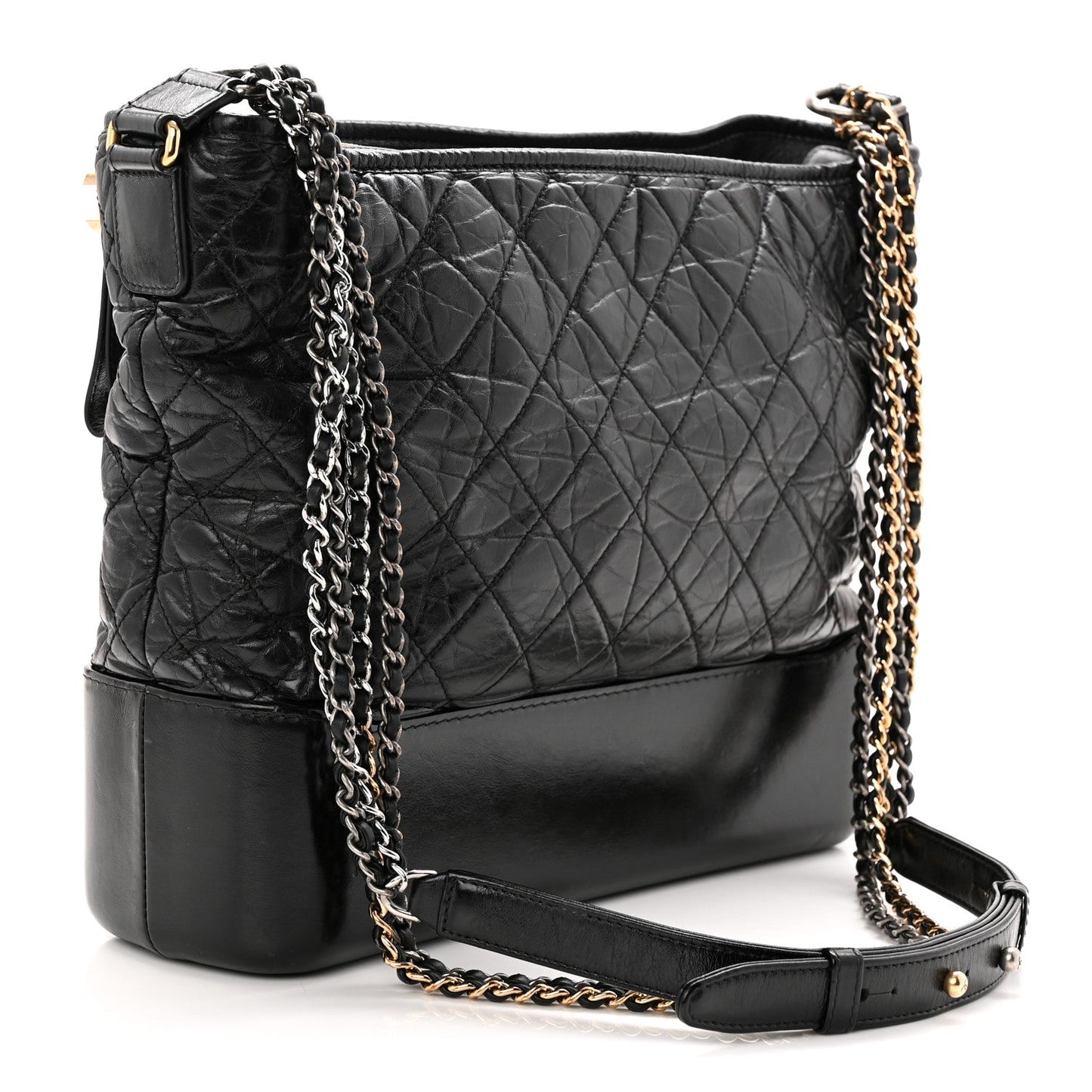Aged Calfskin Quilted Large Gabrielle Hobo Black