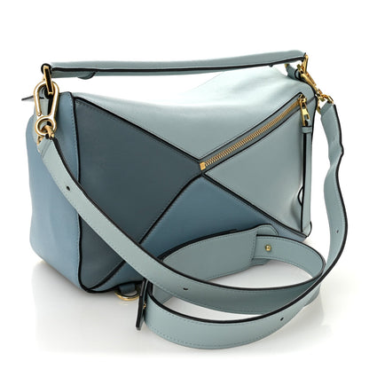 Calfskin Medium Puzzle Bag Aqua Light Blue Stone Blue
