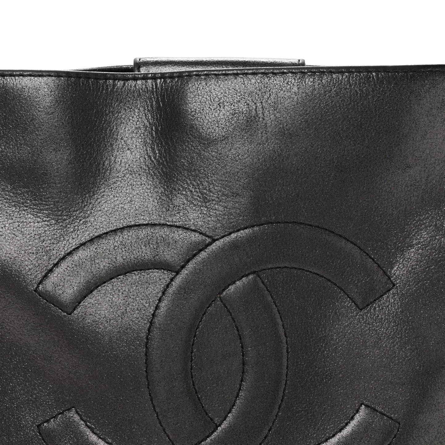Iridescent Calfskin CC East West Shopping Tote Black