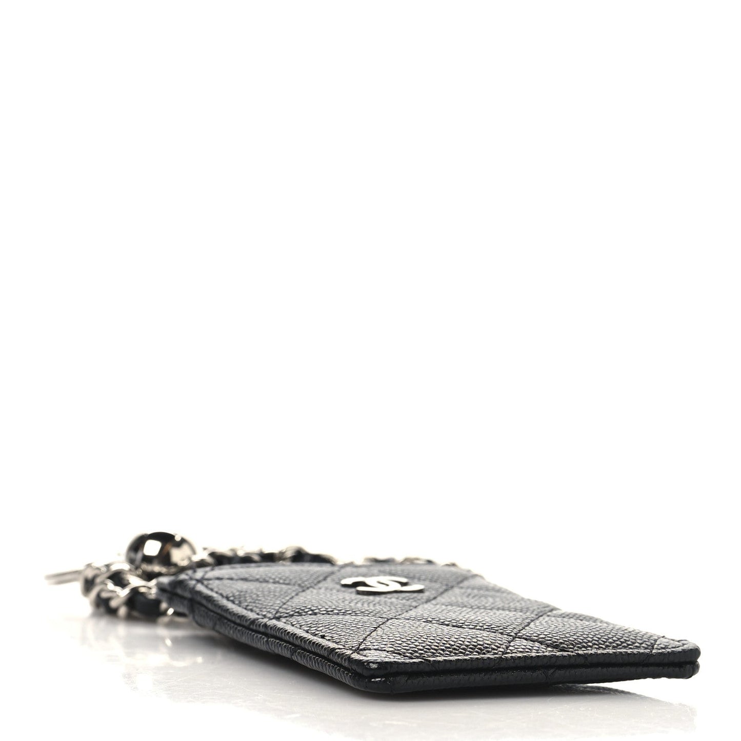 Caviar Quilted Key Holder Card Holder On Chain Black