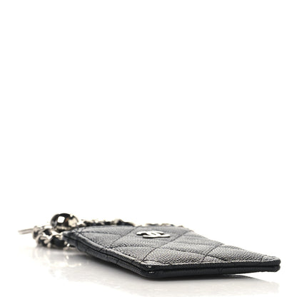 Caviar Quilted Key Holder Card Holder On Chain Black