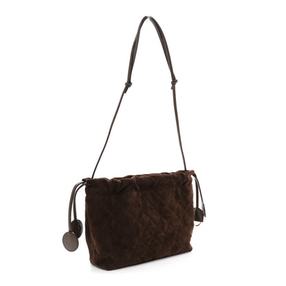 Suede Calfskin Quilted Clutch With Strap Dark Brown